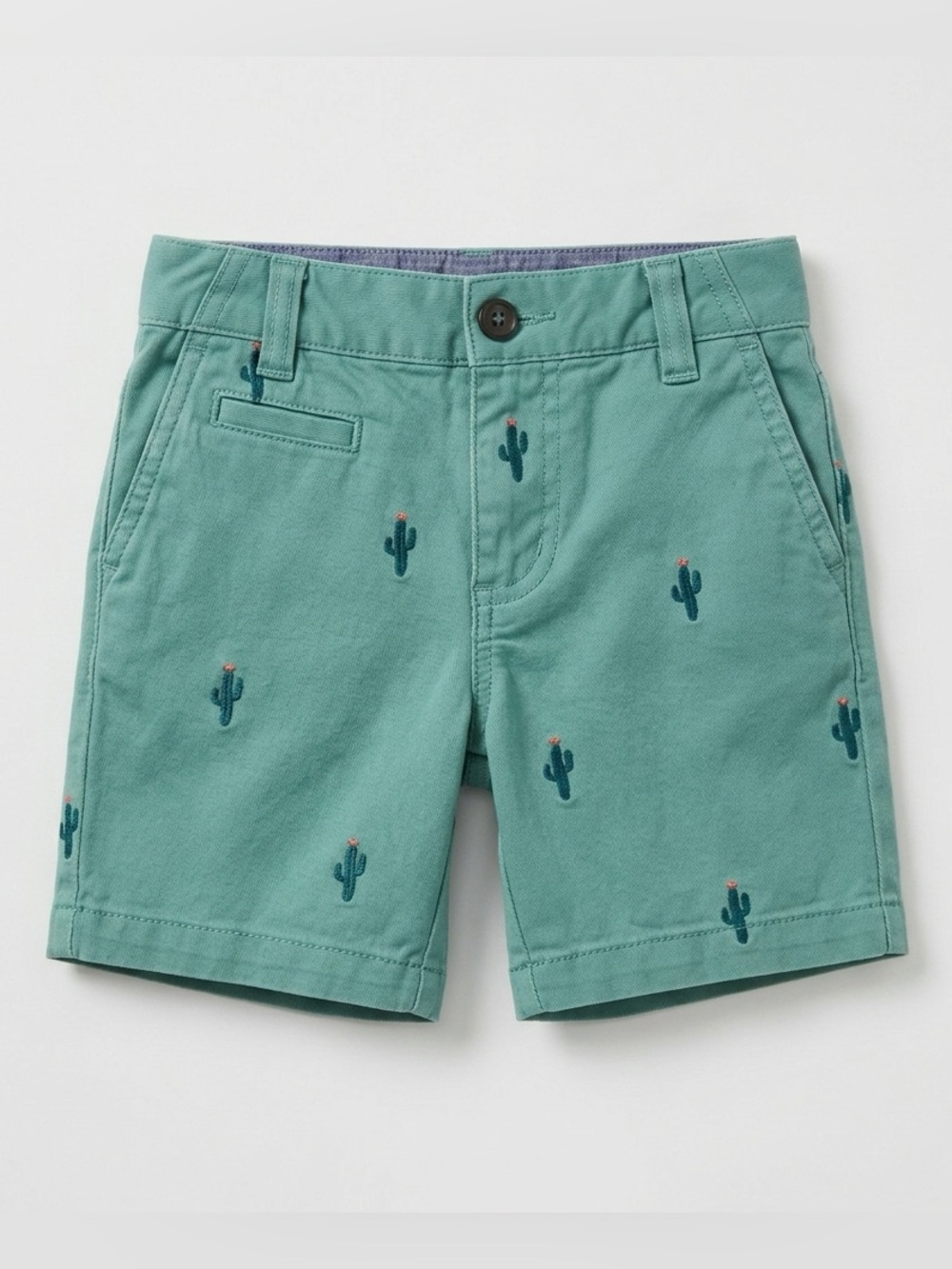 Mini Boden Boys Cactus Print Chino Shorts Teal Green Size 3T Preppy Summer 3 Yrs